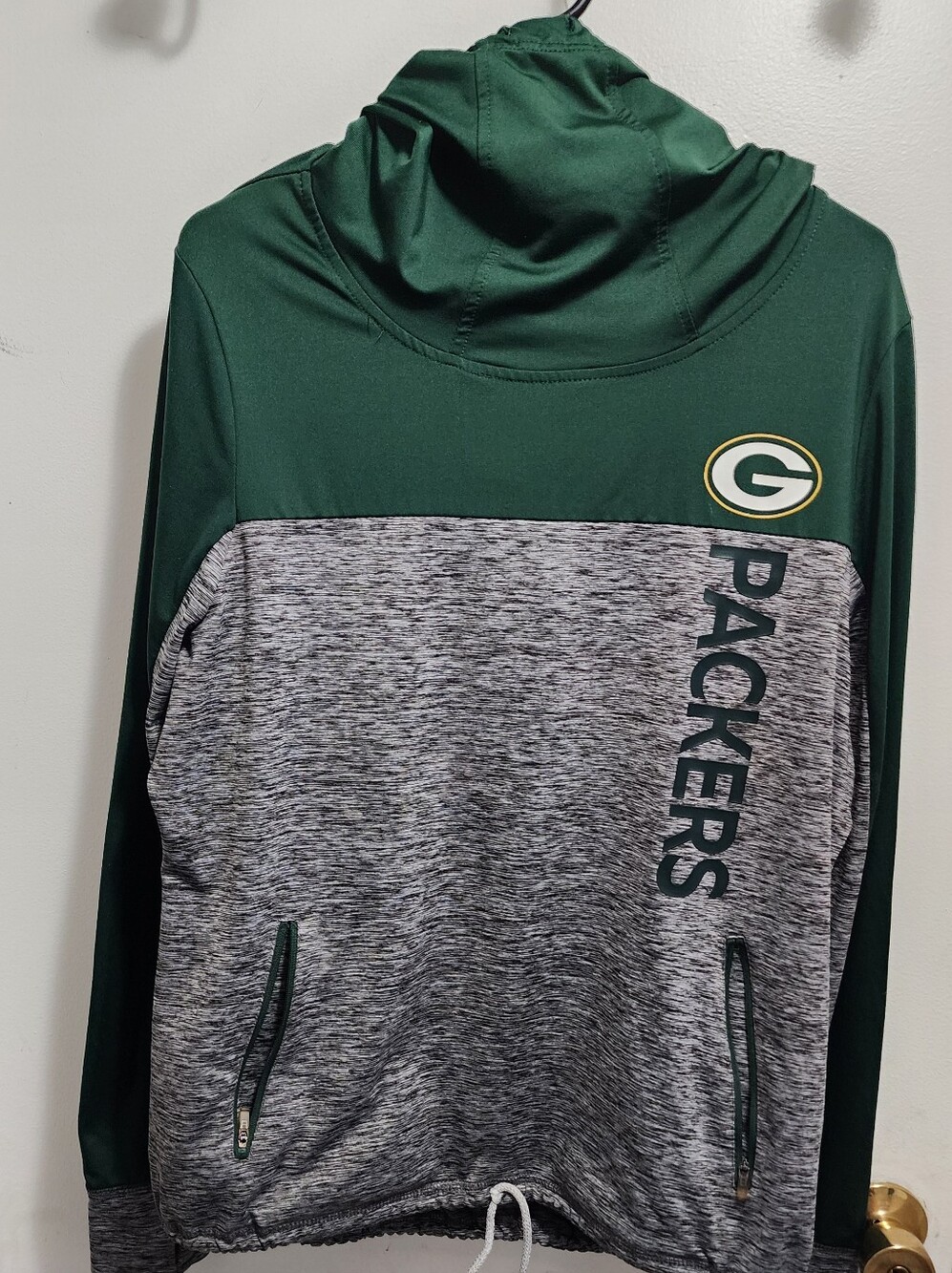 NFL Green and Gray Packers Cowl Neck Pullover Womans